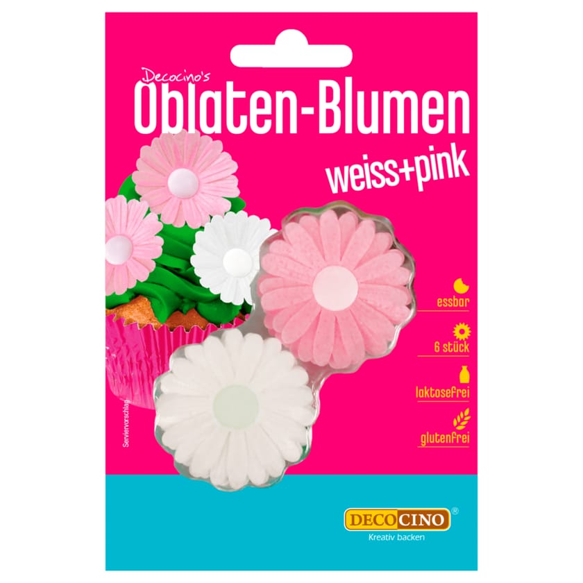 Decocino Oblaten-Blumen pink weiß 2g